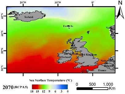 RCP8.5下苏格兰海域SST变化情况